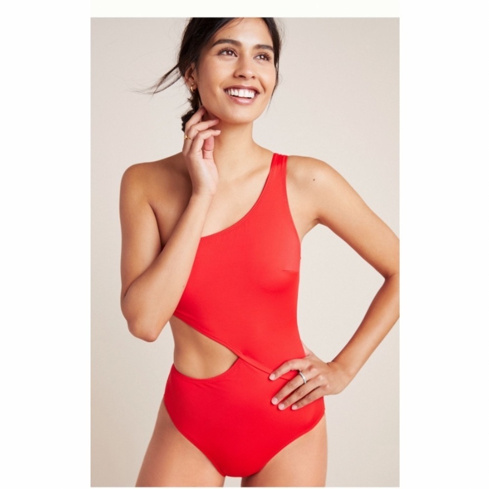 Solid & Striped Claudia Cut Out Swimsuit in Red.
